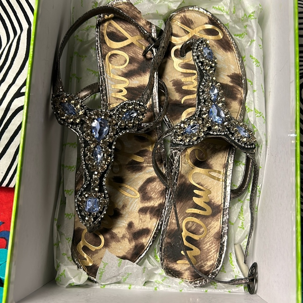 Sam Edelman sandals Ross Pewter Snake Print jewels sz 7